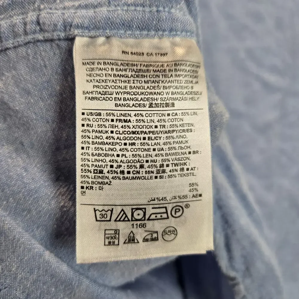 Banana Republic Linen Blend Short Sleeve‎ Casual Button Down Shirt Blue XL